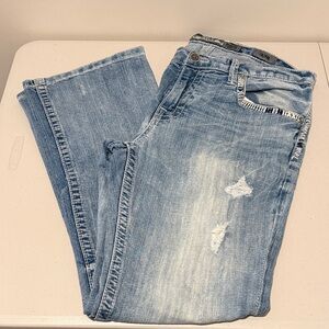 Buckle Light Blue Straight Jeans for Men